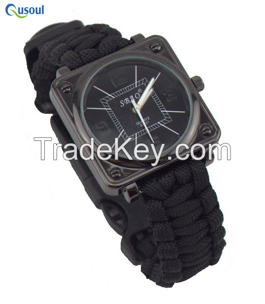 Paracord Survival gear Watch Square Watches with fire starter