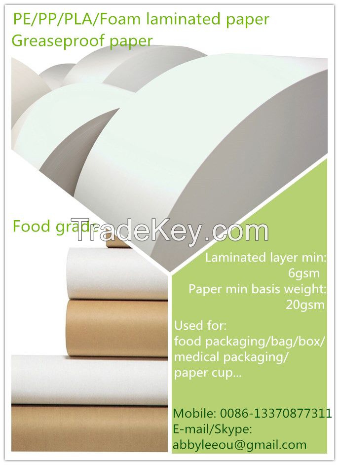 PE coated paper for food packaging and cup paper
