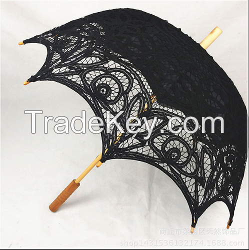 Sun Umbrella With Lace Macrame Black