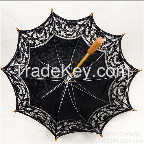 Sun Umbrella With Lace Macrame Black