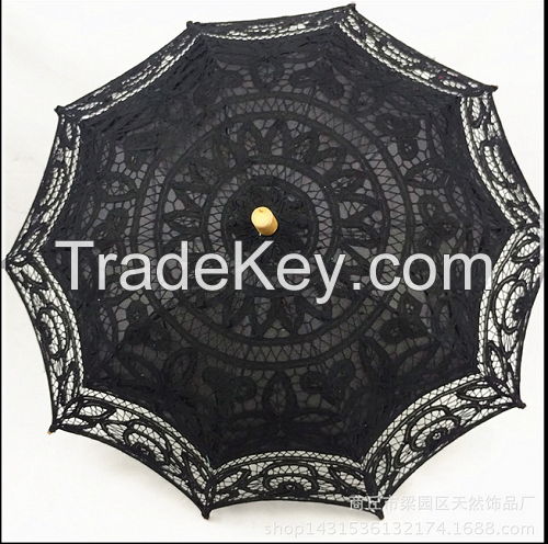 Sun Umbrella With Lace Macrame Black