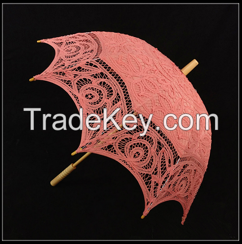 Western Style Handmade Sun Umbrella With Lace Coral