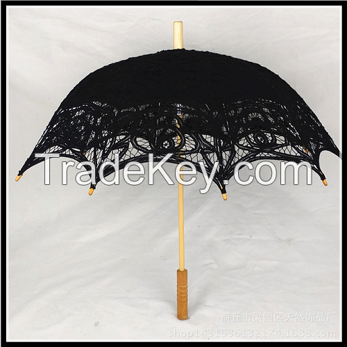 Sun Umbrella With Lace Macrame Black