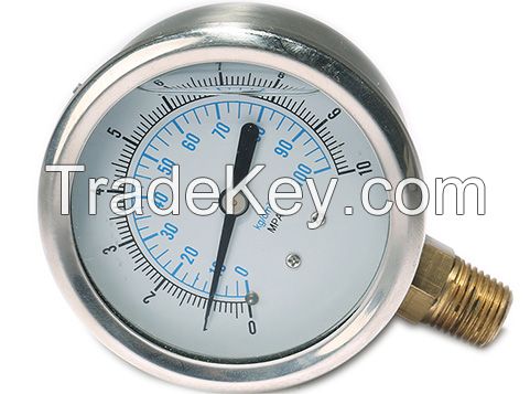 Bottom connection oil filled pressure gauge