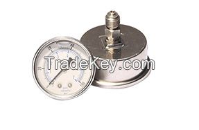 Back connection oil filled pressure gauge