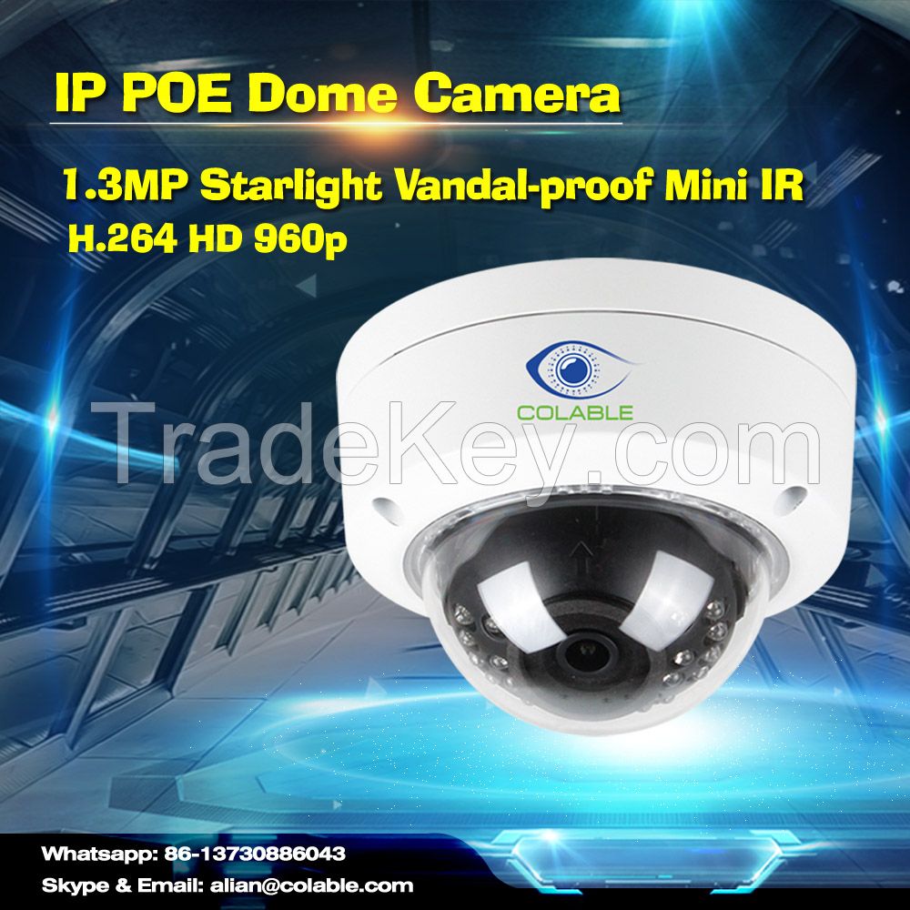 1.3MP Starlight Vandalproof Mini IR Dome Camera