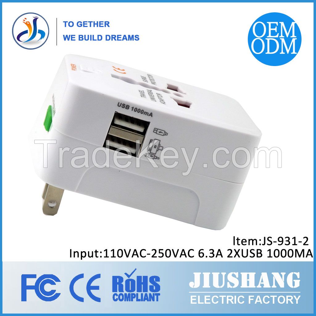 Worldwide Universal Travel Plug Adapter with 2 USB Charger for phone
