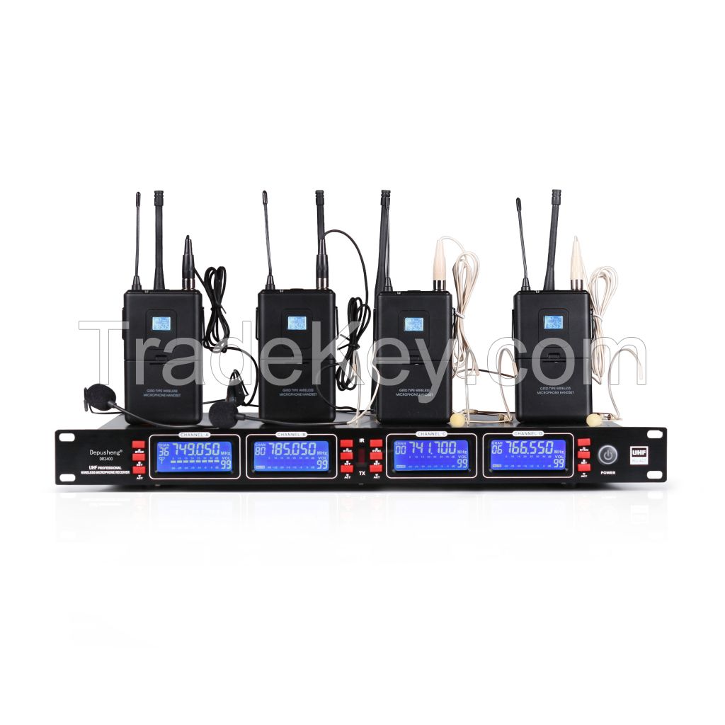 UHF  wireless microphone 4 transmistters(Lavalier microphone or Handheld microphone) match One Receiver