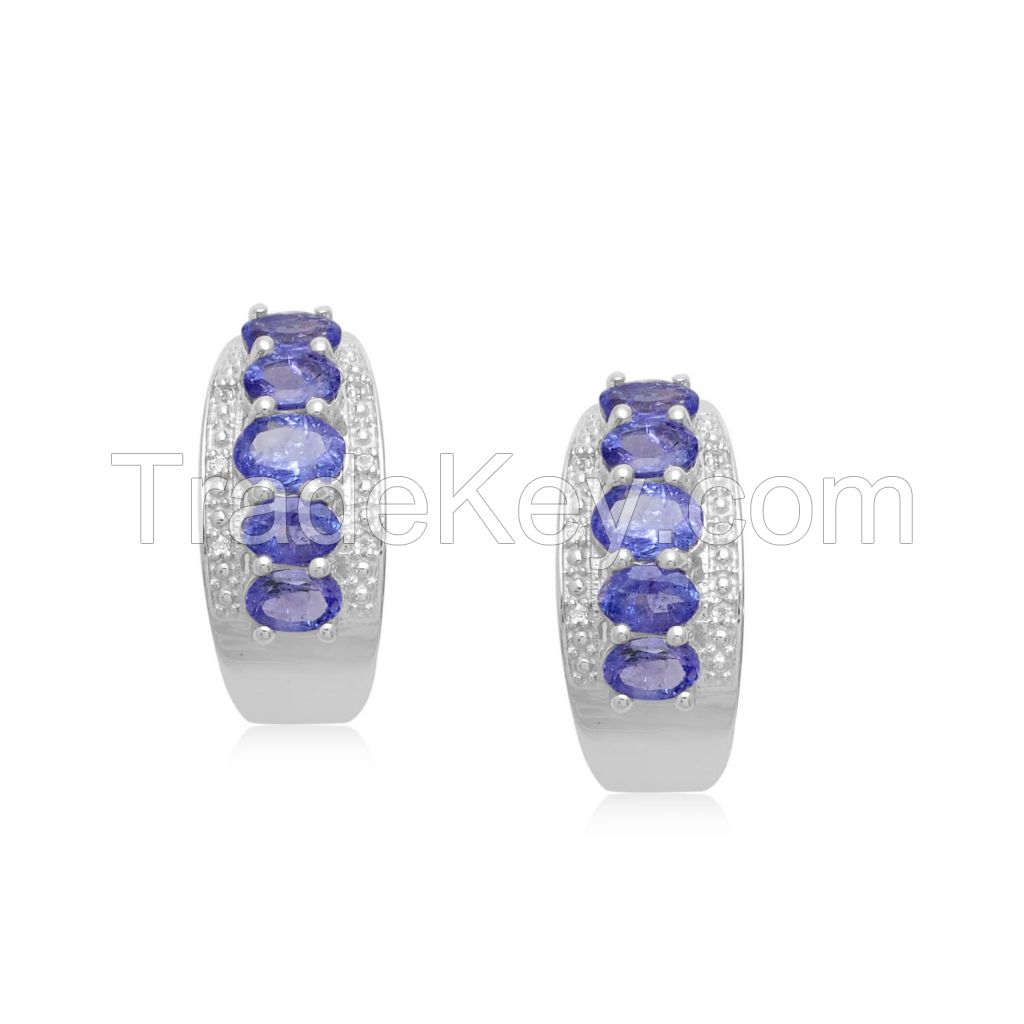 5.75ct Blue Tanzanite With White Topaz Gemstone 925 Sterling Silver Earrings