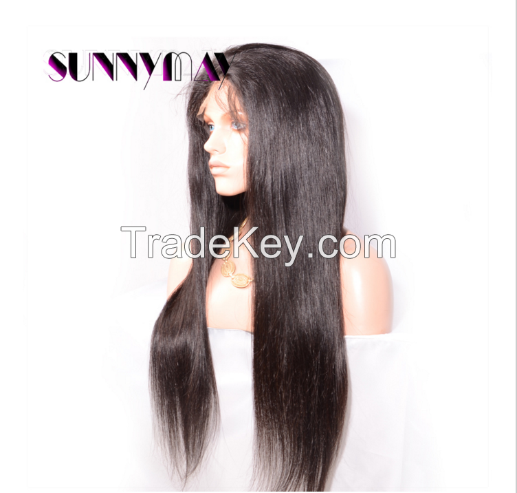 Natural Color Straight Malaysian Virgin Hair Silk Base Full Lace Wig W