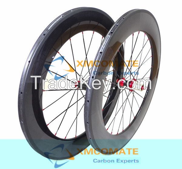 CARBON FIXED GEAR WHEEL 700C CARBON ROAD BICYCLE WHEEL CERAMIC HUB CARBON WHEELS 88MM CLINCHER STRAIT PULL/XMCOMATE