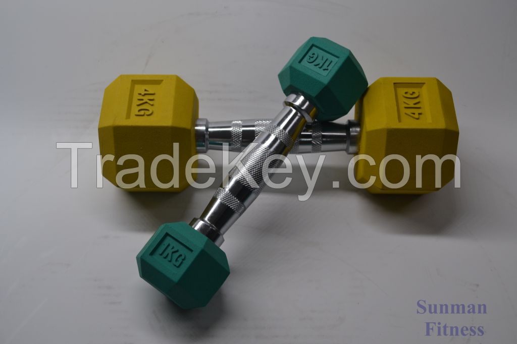 Rubber Coated Colorful Hex Dumbbell Set