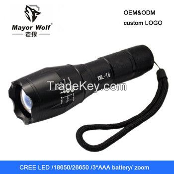 Rehcargeable zoomable led flashlight 18650 or 3XAAA battery