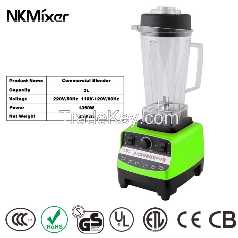 Blender 1500/1350W 2000ml Plastic Container Material and Traditional/Work Top Type electric blender Push Button Controls Type