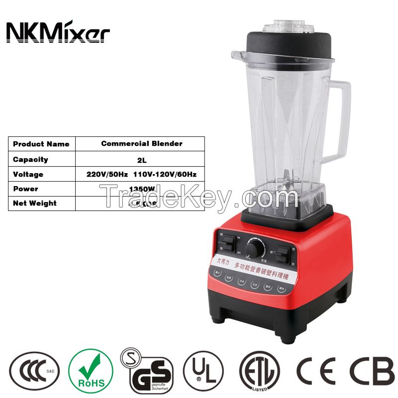 Blender 1500/1350W 2000ml Plastic Container Material and Traditional/Work Top Type electric blender Push Button Controls Type