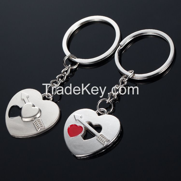 Creative heart-shaped "i love you"couple metal keychain /key ring 1pai