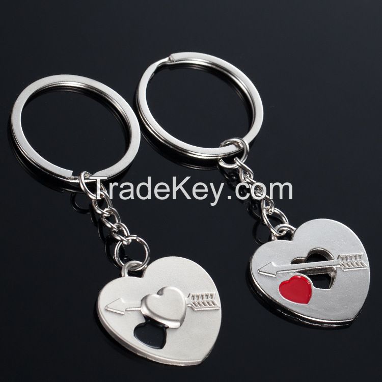 Creative heart-shaped "i love you"couple metal keychain /key ring 1pai