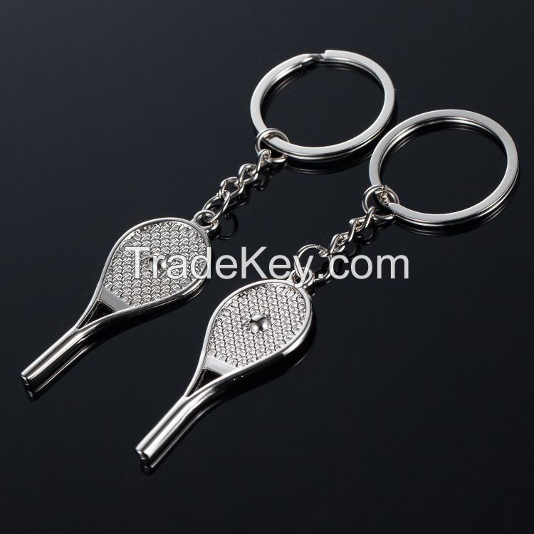 Creative Tennis racket couple metal keychain /key ring 1pair