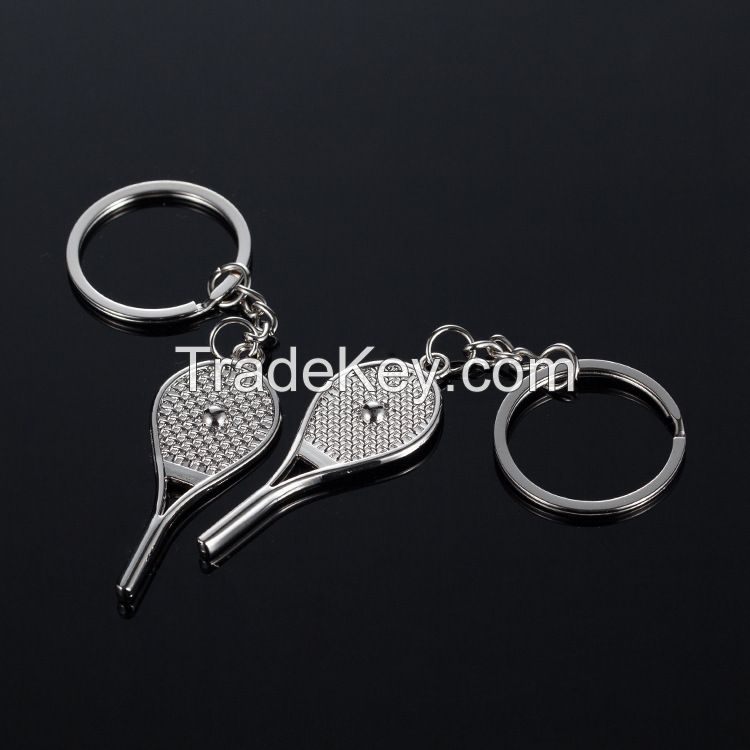 Creative Tennis racket couple metal keychain /key ring 1pair
