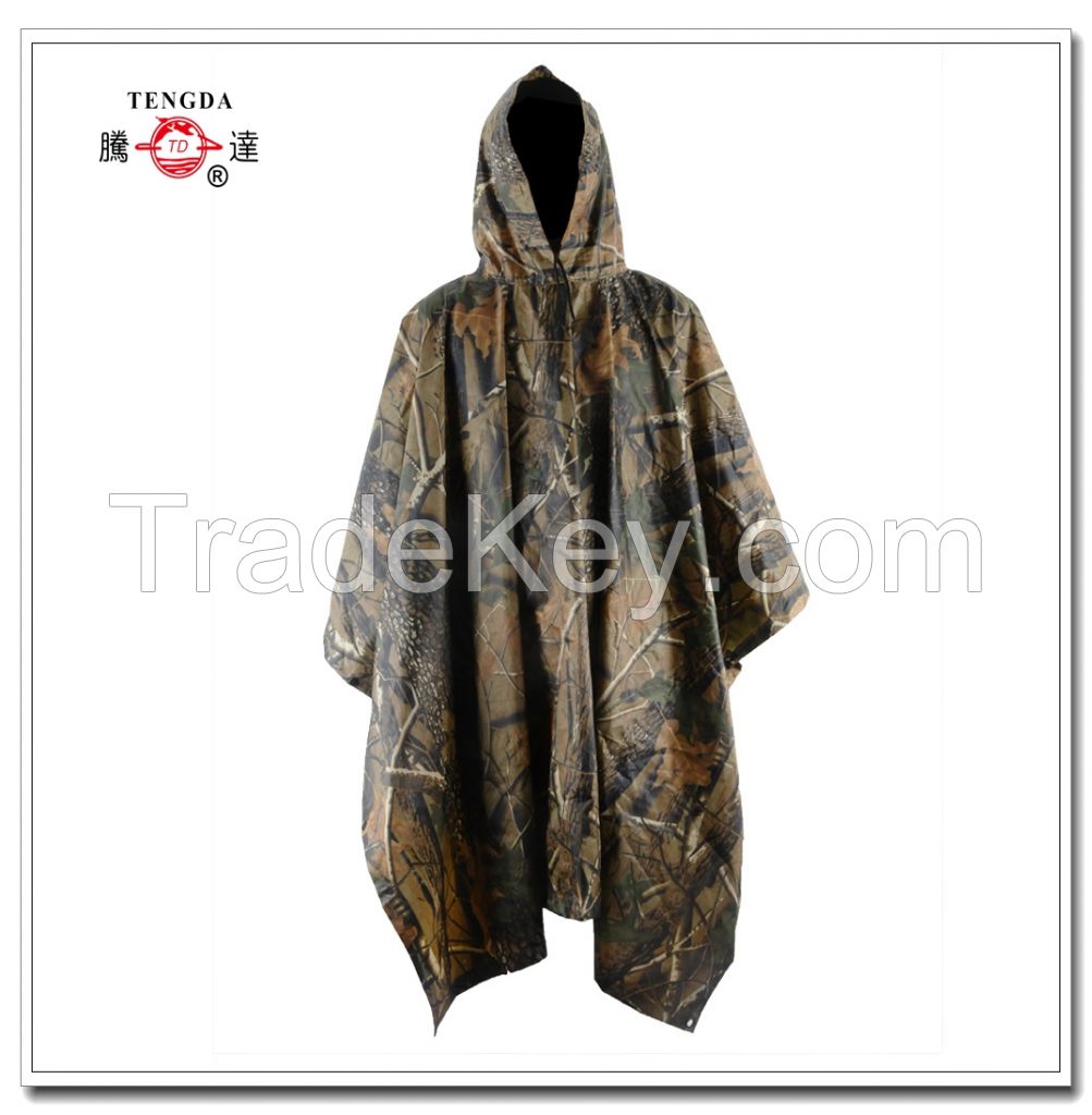 oem rainproof polyester camo rain poncho