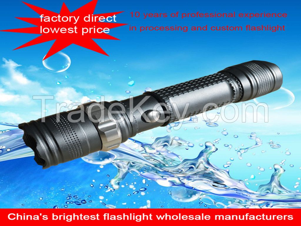 IP 65 led flashlight waterproof high quality rechargeable battery zoomable  torch light flashlight