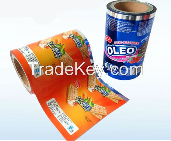 pet/vmpet/pe lamination food grade biscuit packaging roll film with custom logo design printing