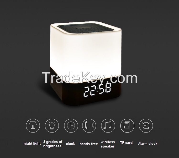 LED light wireless speaker Musky multifunction Alarm clock with speaker/Dimmable touch LED wiress speaker with alarm clock LED night light alarm clock speaker
