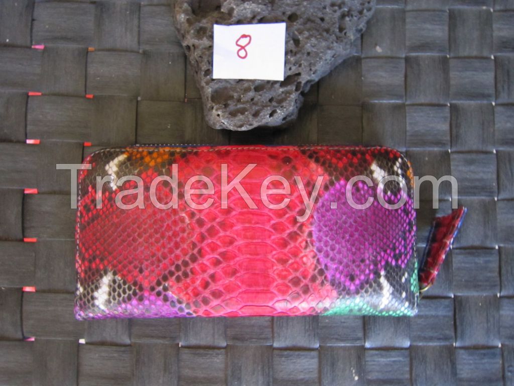 Handmade-Genuine-Real-Python-Snake-Skin-Leather-Womans-Zippered-Purses-Wallet