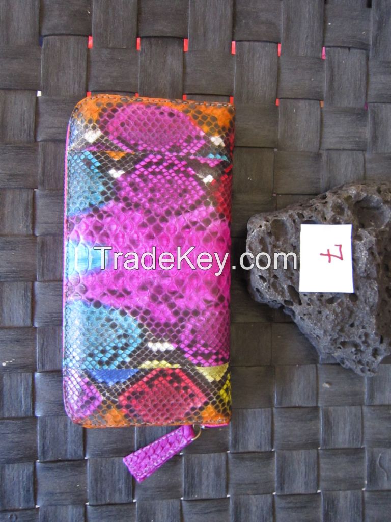 Handmade-Genuine-Real-Python-Snake-Skin-Leather-Womans-Zippered-Purses-Wallet