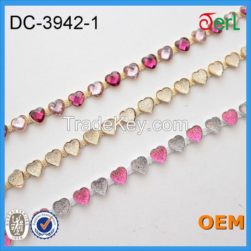 Heartshape Custom Color Resin Stone Strass Chain Trimming