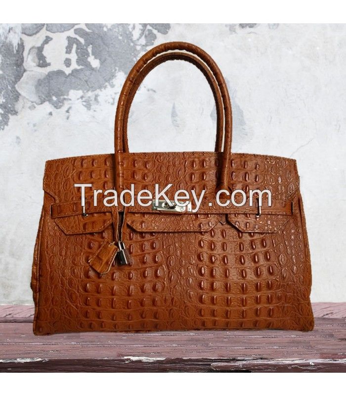 Ostrich Pattern Birkin Inspired Tote - Naked Italian Leather Bags
