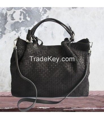 Black Woven Pattern Tote - Naked Italian Leather Bags $185.50