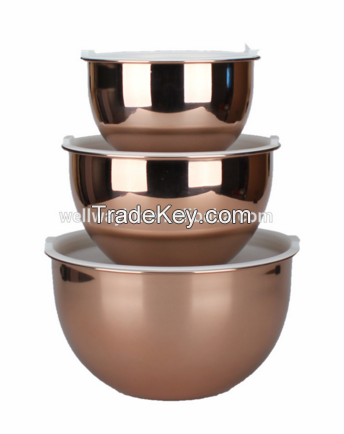 copper painting Stainless Steel Mixing Bowl with plastic lid
