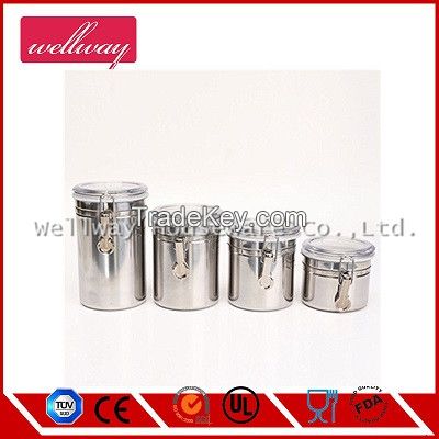 4-Piece Stainless Steel Canister Set with Airtight Acrylic Lid and Cla