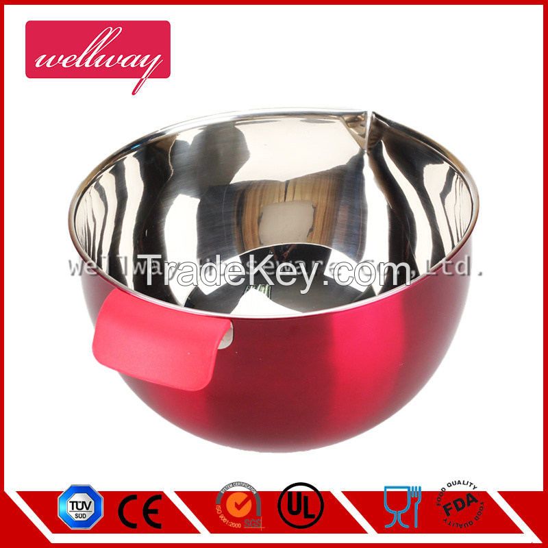 stainless steel mixing bowl set with silicone handle and red color