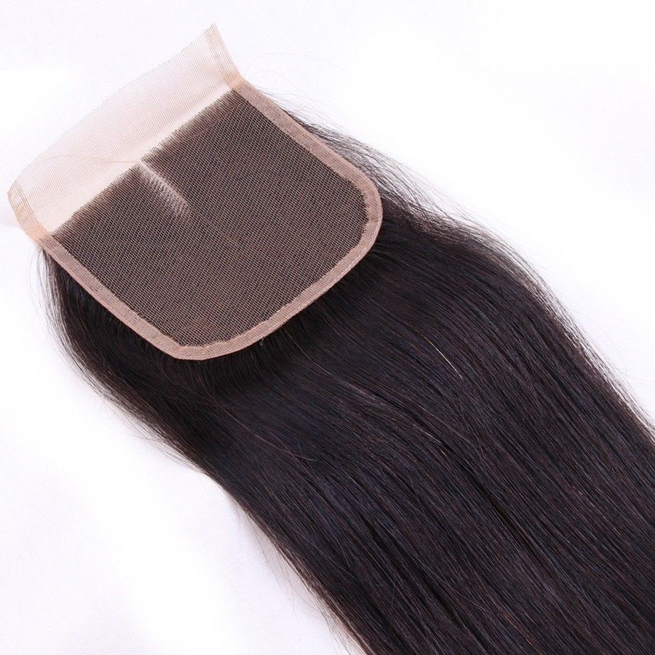 Brazilian hair straight lace Closure 4*4 three parting 8-22inch Natural Black Remy Human Hair Closure Free Shipping