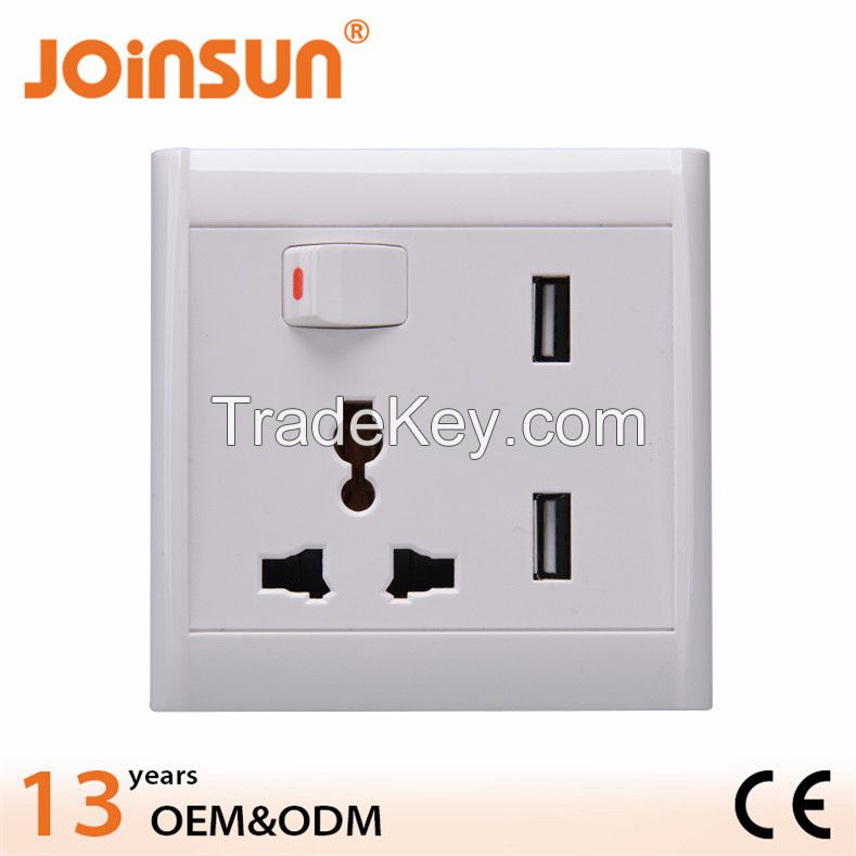 USB socket with universal socket flat socket