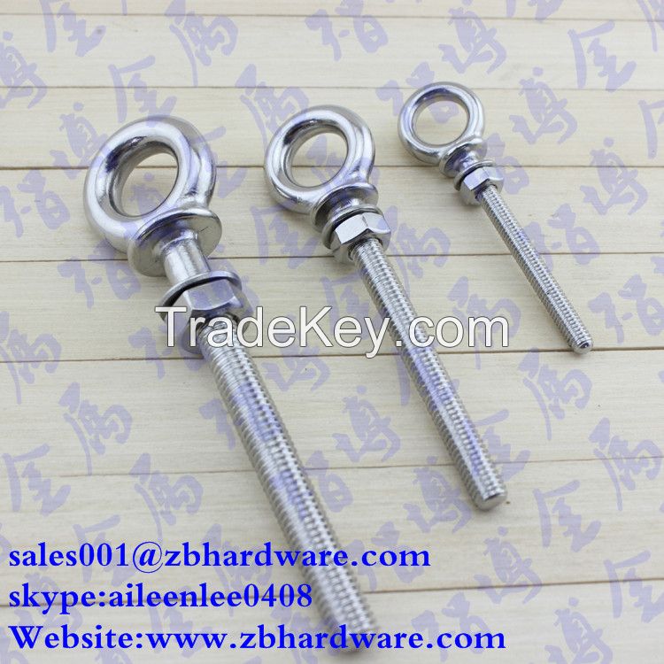 stainless steel eye bolt with long screw bolt with nut and washer