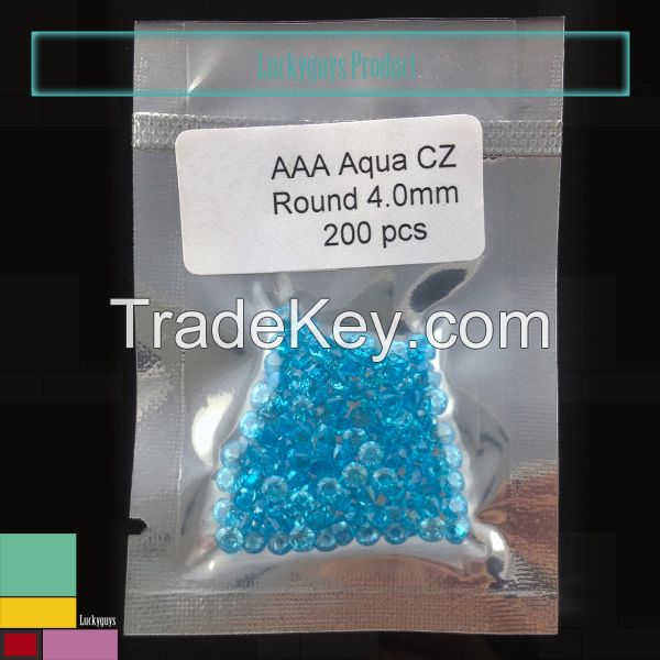 Vacuum package aquamarine cubic zirconia European machine cut gemstone