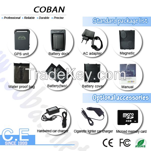 Coban vehicle gps tracker tk102B, mini personal gps tracker for pet/child/person