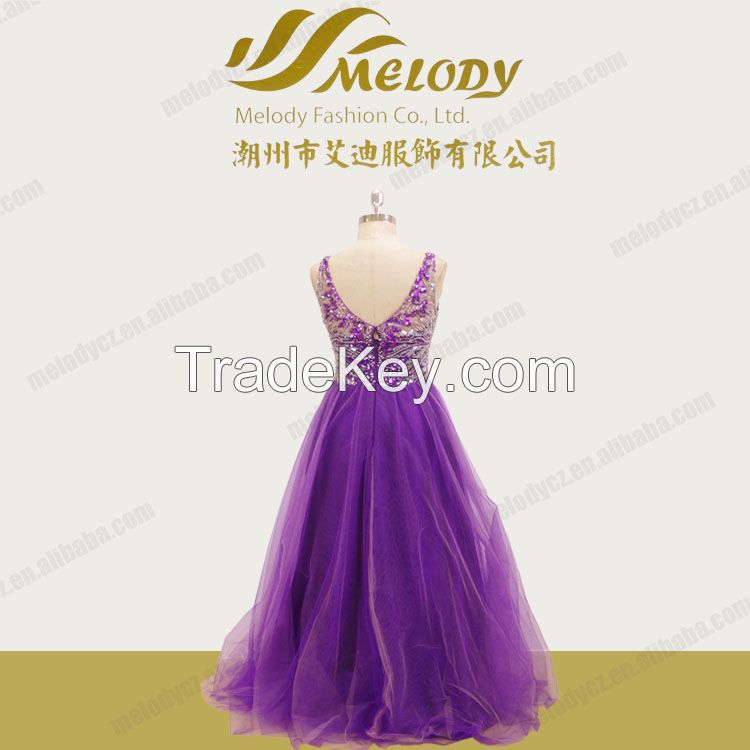 Superlative purple sequin strap V-neck layered short zipper net long e