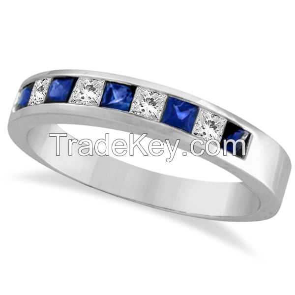 Princess-Cut Channel-Set Diamond & Sapphire Ring Band â€“ Allurez