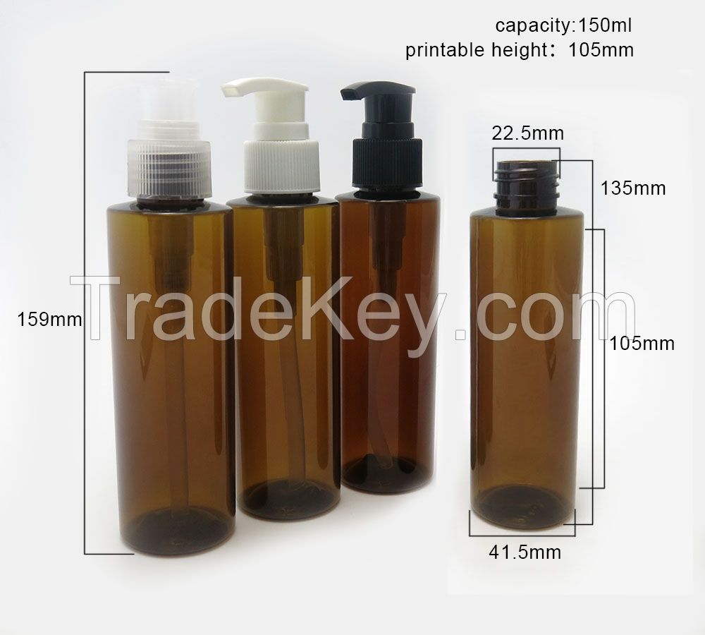 Wholesale 150ml brown plastic pump spray bottle for shower gel, shampoo