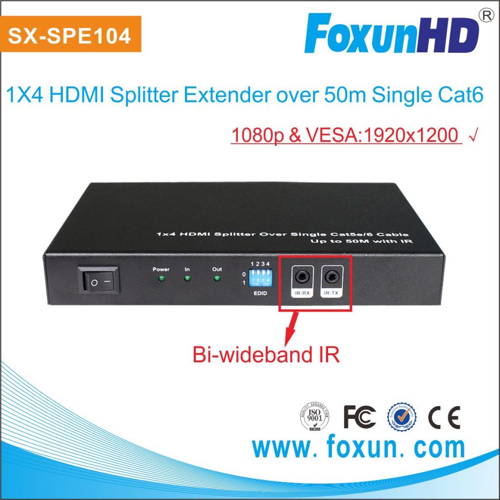 Full HD 1080P HDMI splitter via 50m Cat5e/6 cable