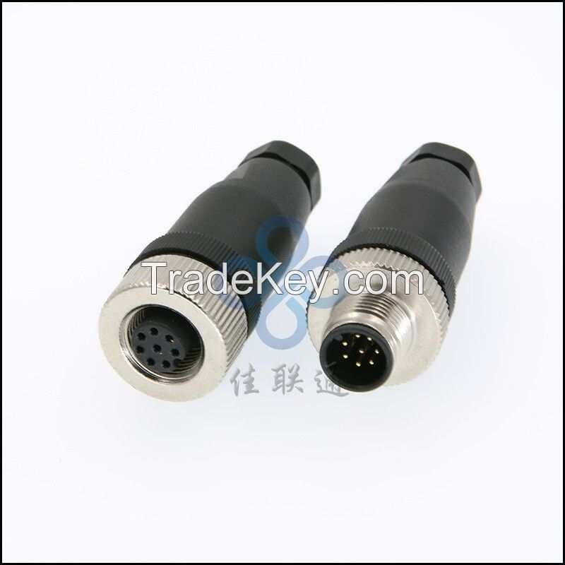 M12 circular waterproof aviation cable connector plug socket with 4 5 8 12 pin sensor connector