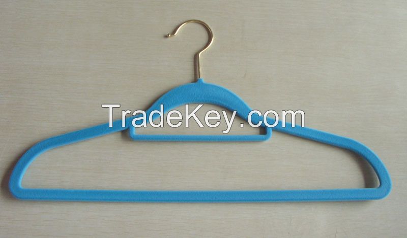 velvet suit hanger with tie bar and notches,hot selling flocked hanger