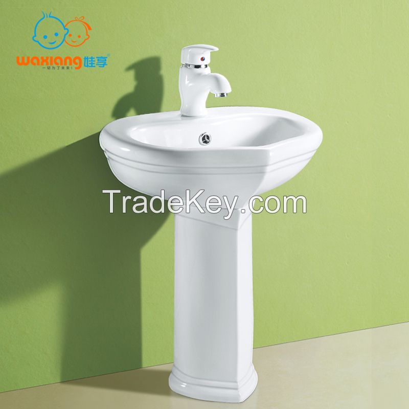 [Waxiang  ceramics WB-2200] Children&#039;s Lavatory Pedestal Sink White China Wash Station, safer for child