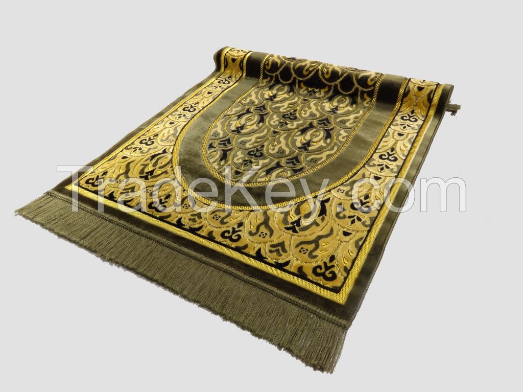 Muslim Prayer Mat &amp; Embossed Olive With Gold Prayer Mat