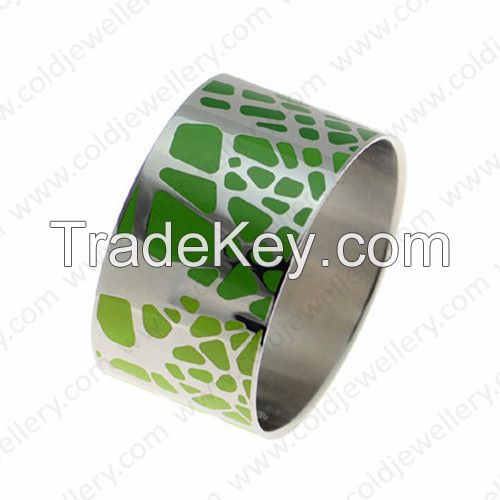 Wide green enamel bangle for women