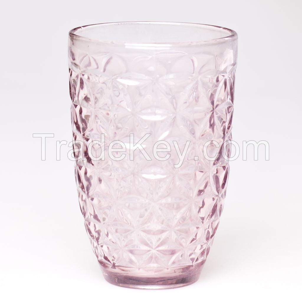 Textured Sexfoil Colored Cheap Water Drinking Glass Cup 